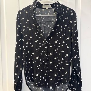 H&M Black and White Heart Print Button Down Shirt